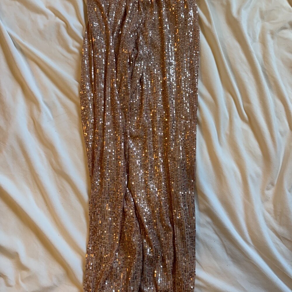 Rose Gold Sequin Paperbag Waist Pants – Size Small - Picture 3 of 4